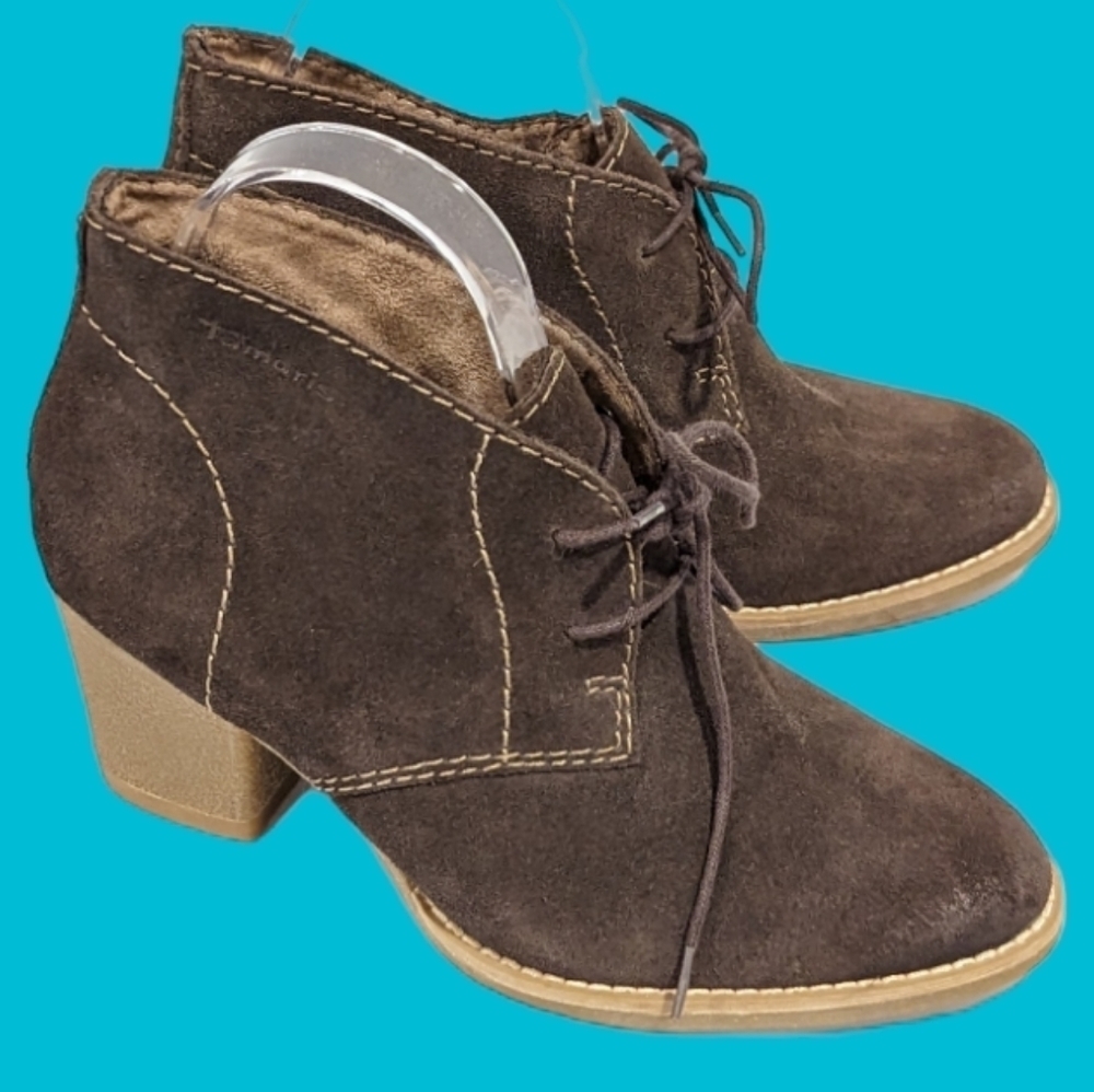 Tamaris Olive Green Suede Heeled Booties size 38
